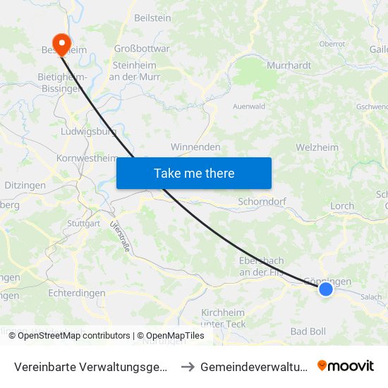 Vereinbarte Verwaltungsgemeinschaft Der Stadt Göppingen to Gemeindeverwaltungsverband Besigheim map