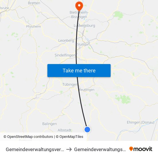 Gemeindeverwaltungsverband Gammertingen to Gemeindeverwaltungsverband Besigheim map