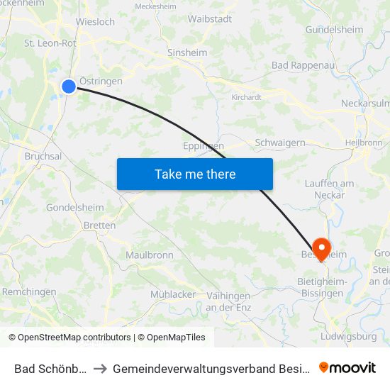 Bad Schönborn to Gemeindeverwaltungsverband Besigheim map