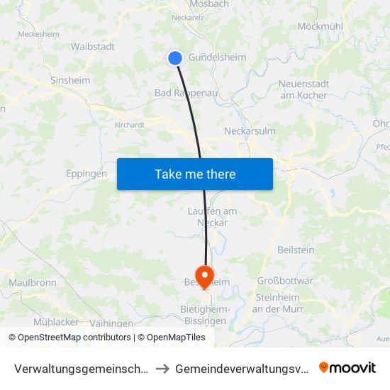 Verwaltungsgemeinschaft Haßmersheim to Gemeindeverwaltungsverband Besigheim map