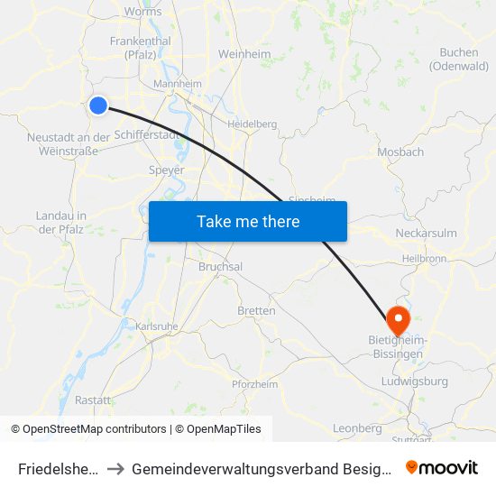 Friedelsheim to Gemeindeverwaltungsverband Besigheim map