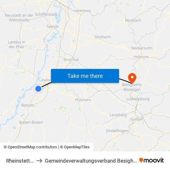 Rheinstetten to Gemeindeverwaltungsverband Besigheim map