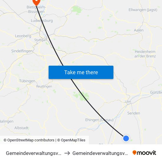 Gemeindeverwaltungsverband Schwendi to Gemeindeverwaltungsverband Besigheim map