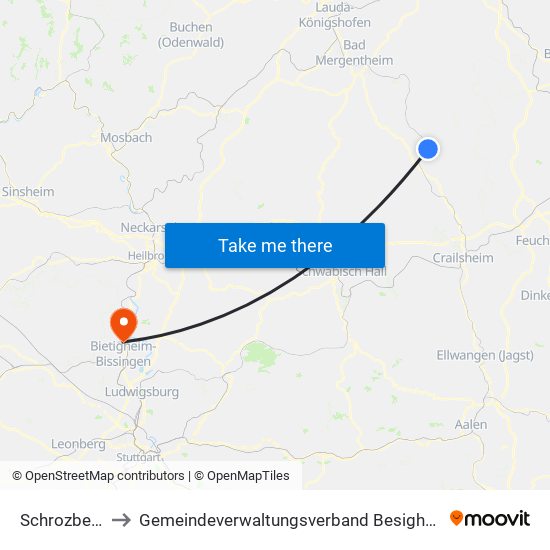 Schrozberg to Gemeindeverwaltungsverband Besigheim map