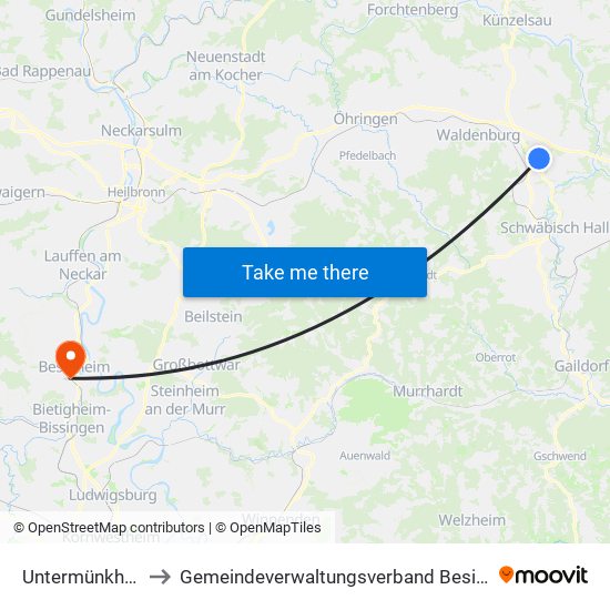 Untermünkheim to Gemeindeverwaltungsverband Besigheim map