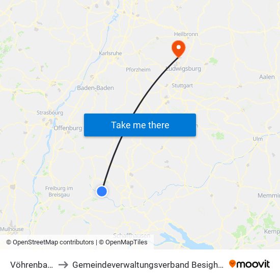 Vöhrenbach to Gemeindeverwaltungsverband Besigheim map