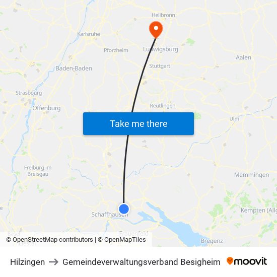 Hilzingen to Gemeindeverwaltungsverband Besigheim map