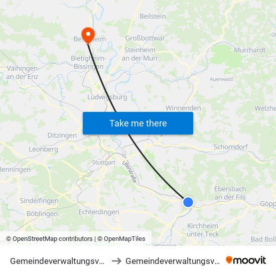 Gemeindeverwaltungsverband Plochingen to Gemeindeverwaltungsverband Besigheim map