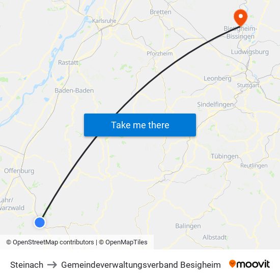 Steinach to Gemeindeverwaltungsverband Besigheim map