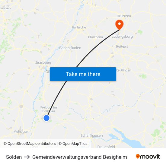 Sölden to Gemeindeverwaltungsverband Besigheim map