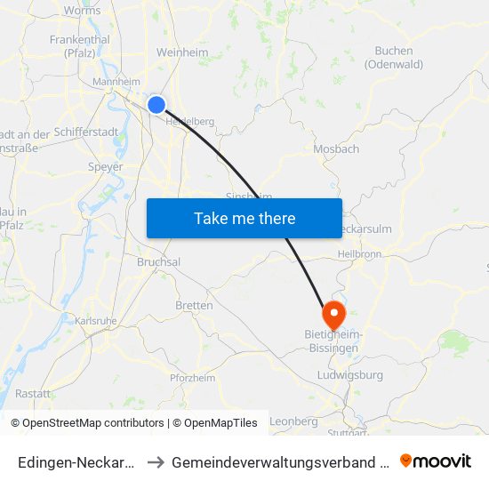 Edingen-Neckarhausen to Gemeindeverwaltungsverband Besigheim map