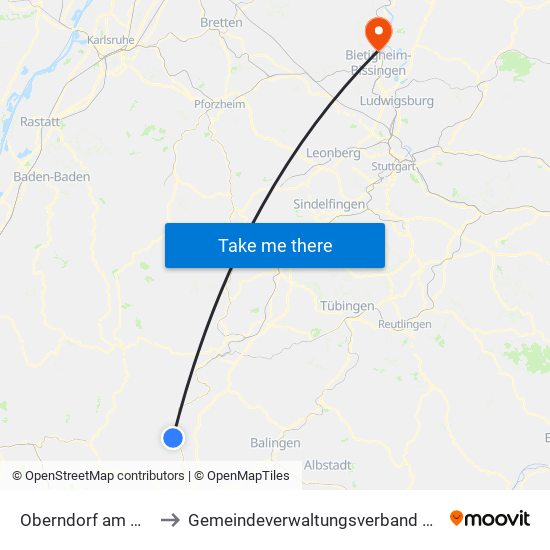 Oberndorf am Neckar to Gemeindeverwaltungsverband Besigheim map