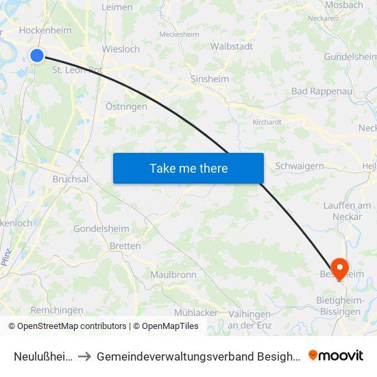 Neulußheim to Gemeindeverwaltungsverband Besigheim map