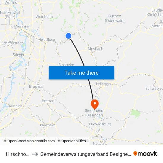 Hirschhorn to Gemeindeverwaltungsverband Besigheim map