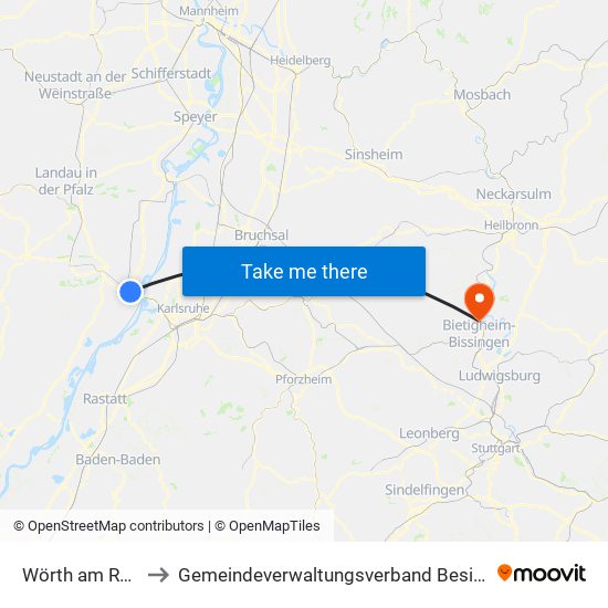 Wörth am Rhein to Gemeindeverwaltungsverband Besigheim map