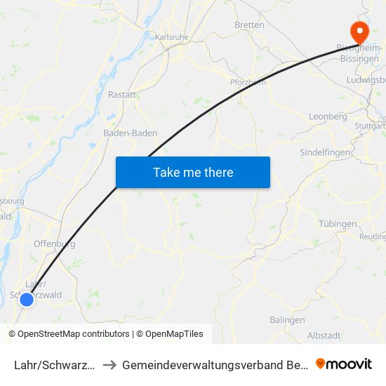 Lahr/Schwarzwald to Gemeindeverwaltungsverband Besigheim map