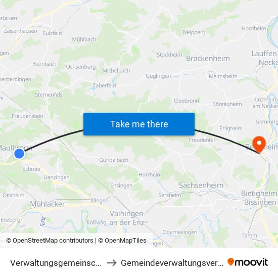 Verwaltungsgemeinschaft Maulbronn to Gemeindeverwaltungsverband Besigheim map
