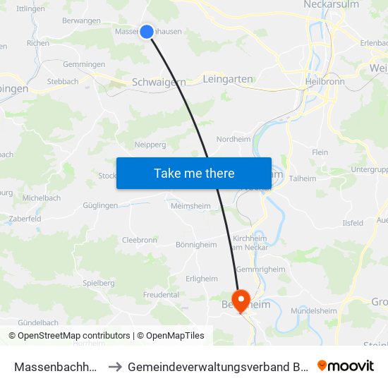 Massenbachhausen to Gemeindeverwaltungsverband Besigheim map