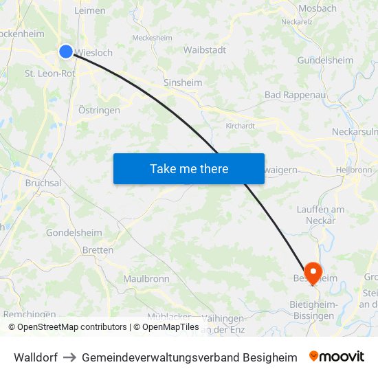 Walldorf to Gemeindeverwaltungsverband Besigheim map