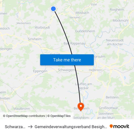 Schwarzach to Gemeindeverwaltungsverband Besigheim map