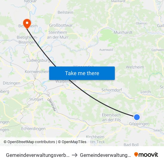 Gemeindeverwaltungsverband Östlicher Schurwald to Gemeindeverwaltungsverband Besigheim map