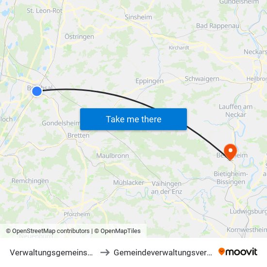 Verwaltungsgemeinschaft Bruchsal to Gemeindeverwaltungsverband Besigheim map