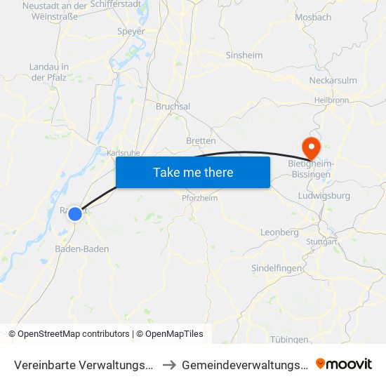 Vereinbarte Verwaltungsgemeinschaft Rastatt to Gemeindeverwaltungsverband Besigheim map