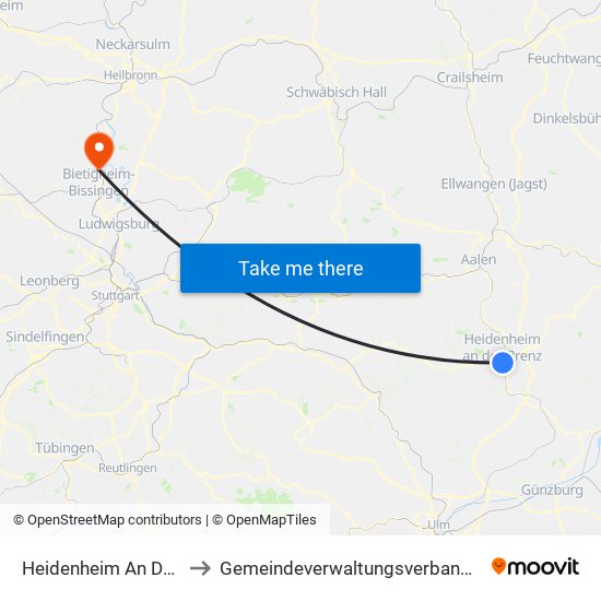 Heidenheim An Der Brenz to Gemeindeverwaltungsverband Besigheim map