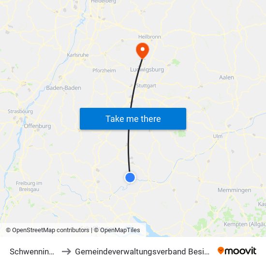 Schwenningen to Gemeindeverwaltungsverband Besigheim map