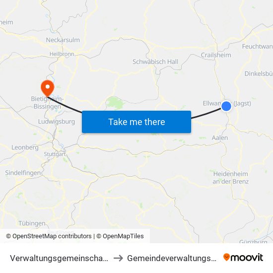 Verwaltungsgemeinschaft Ellwangen (Jagst) to Gemeindeverwaltungsverband Besigheim map