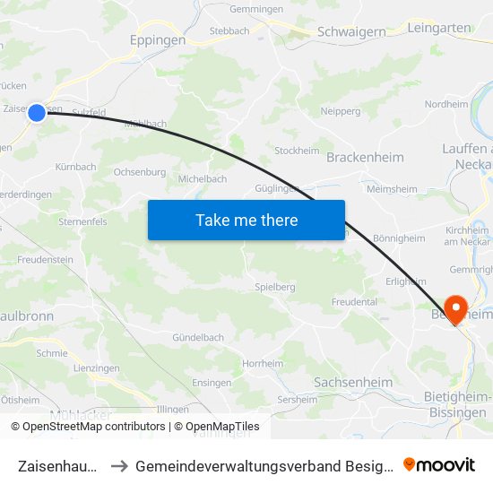 Zaisenhausen to Gemeindeverwaltungsverband Besigheim map