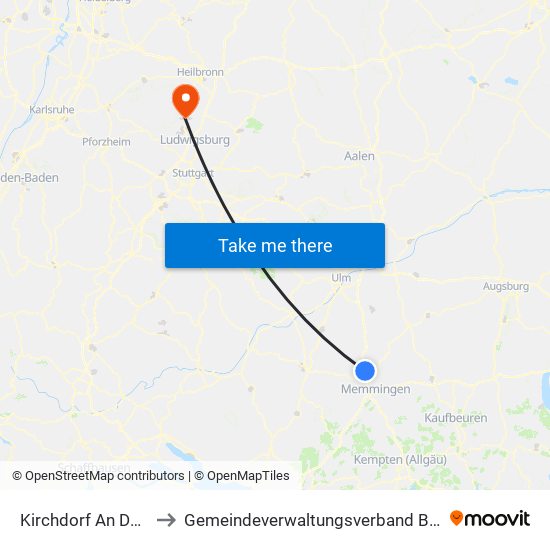 Kirchdorf An Der Iller to Gemeindeverwaltungsverband Besigheim map