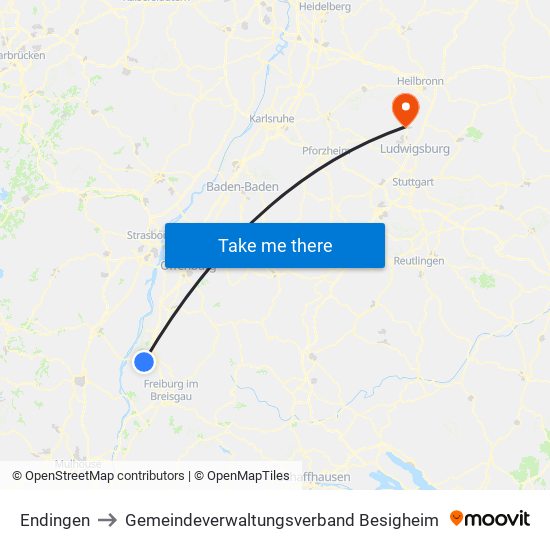 Endingen to Gemeindeverwaltungsverband Besigheim map