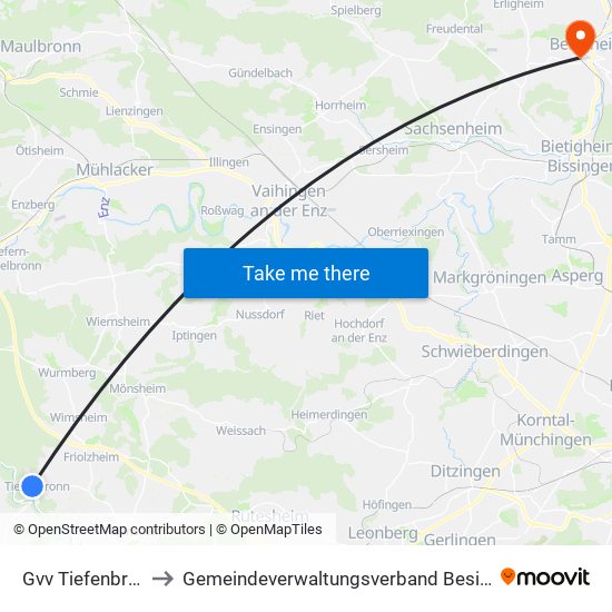 Gvv Tiefenbronn to Gemeindeverwaltungsverband Besigheim map