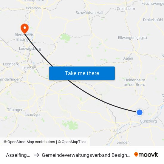 Asselfingen to Gemeindeverwaltungsverband Besigheim map