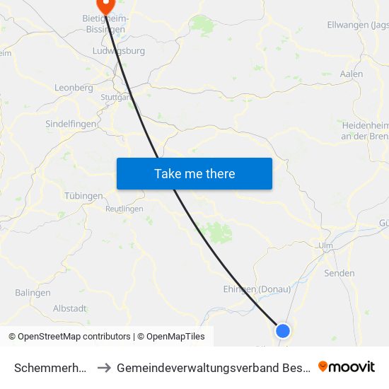 Schemmerhofen to Gemeindeverwaltungsverband Besigheim map