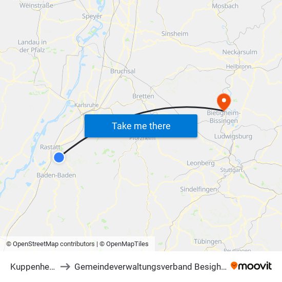 Kuppenheim to Gemeindeverwaltungsverband Besigheim map