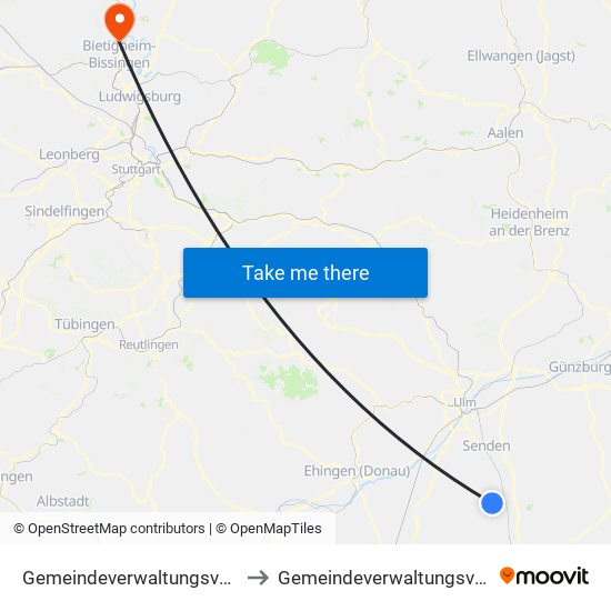 Gemeindeverwaltungsverband Dietenheim to Gemeindeverwaltungsverband Besigheim map