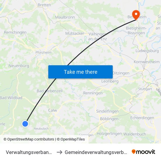 Verwaltungsverband Teinachtal to Gemeindeverwaltungsverband Besigheim map