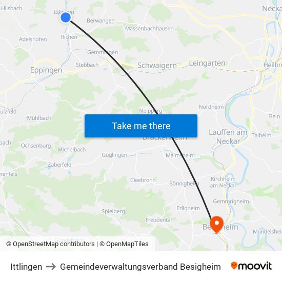 Ittlingen to Gemeindeverwaltungsverband Besigheim map