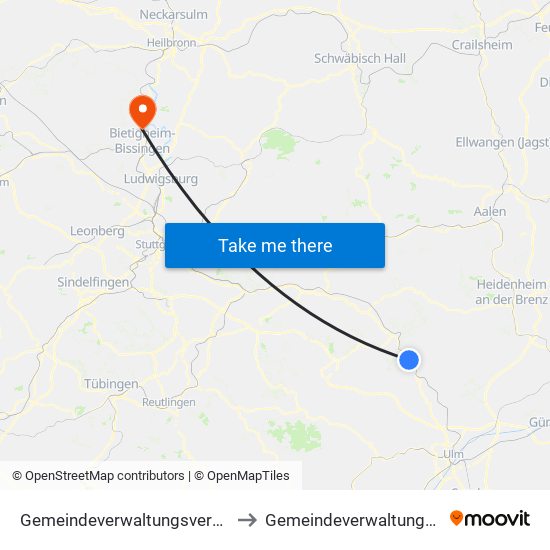 Gemeindeverwaltungsverband Lonsee-Amstetten to Gemeindeverwaltungsverband Besigheim map