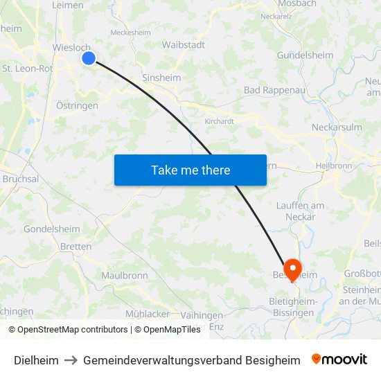 Dielheim to Gemeindeverwaltungsverband Besigheim map