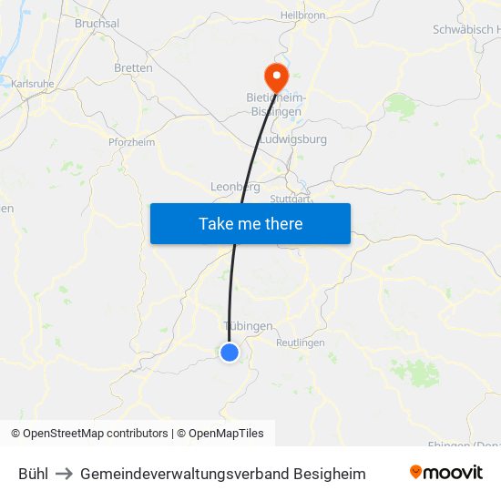 Bühl to Gemeindeverwaltungsverband Besigheim map