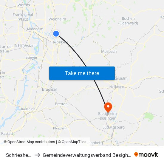 Schriesheim to Gemeindeverwaltungsverband Besigheim map