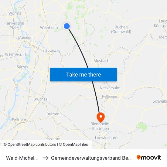 Wald-Michelbach to Gemeindeverwaltungsverband Besigheim map