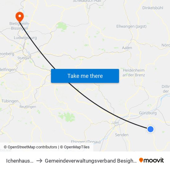 Ichenhausen to Gemeindeverwaltungsverband Besigheim map