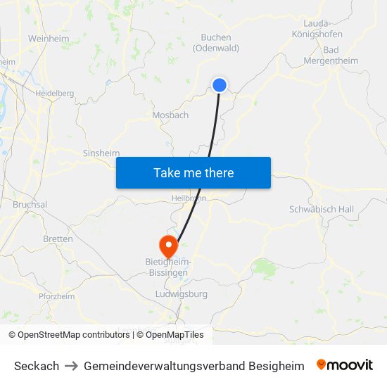 Seckach to Gemeindeverwaltungsverband Besigheim map