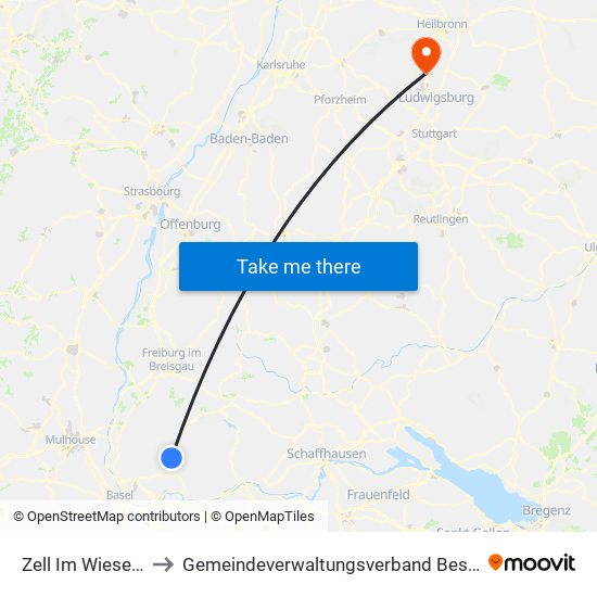Zell Im Wiesental to Gemeindeverwaltungsverband Besigheim map