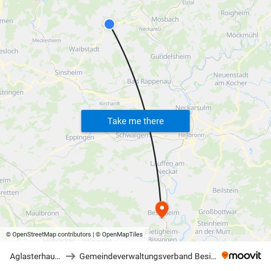 Aglasterhausen to Gemeindeverwaltungsverband Besigheim map