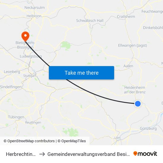 Herbrechtingen to Gemeindeverwaltungsverband Besigheim map